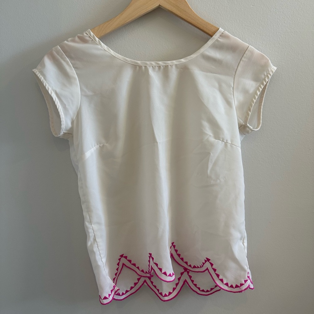 Shrinking Violet White See Through Blouse with Pink Trim